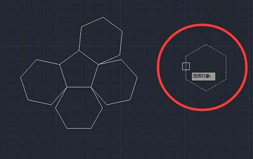 CAD多个六边形对齐的方法
